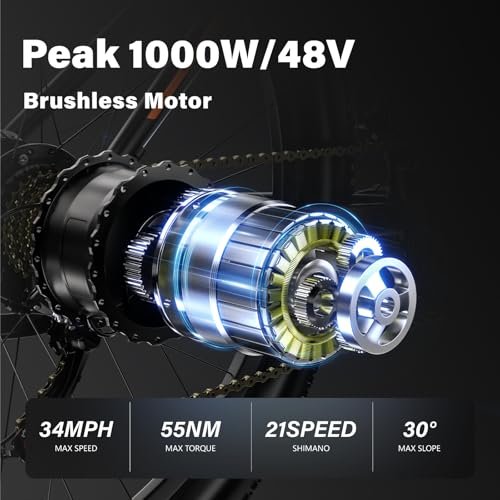 Electric Bike for Adults, 29″ Ebike with Peak 1000W Brushless Motor, 34MPH 17.5Ah 840Wh Electric Mountain Bike, 70 Miles Electric Bicycle for Commuter, Lockable Front Fork Suspension, 21-Speed Gears - Image 5