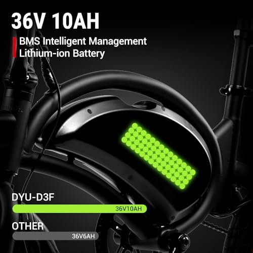 DYU Electric Bike for Adults Teens, D3F 14 in Folding Electric Bicycle,Commuter City E-Bike with 250W Motor and 36V 10AH Lithium-Ion Battery,40-45 Miles Travel Range