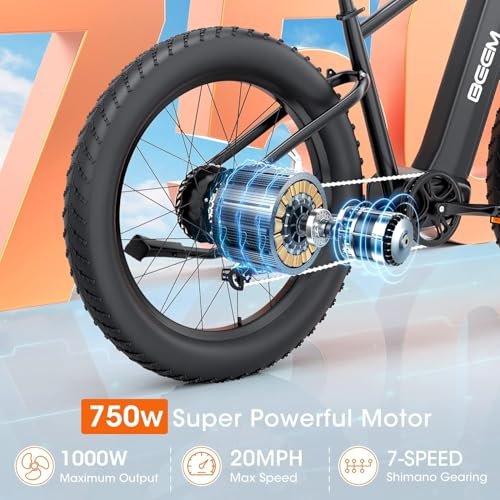 BEEMONE Electric Bike for Adults, 1000w Brushless Motor Ebike, 26″ x 4.0 Fat Tire, Electric Bikes with 48V/20Ah Removable Battery, MAX 30-80Miles, 28MPH,Peak 7 Speed-Men 1000W