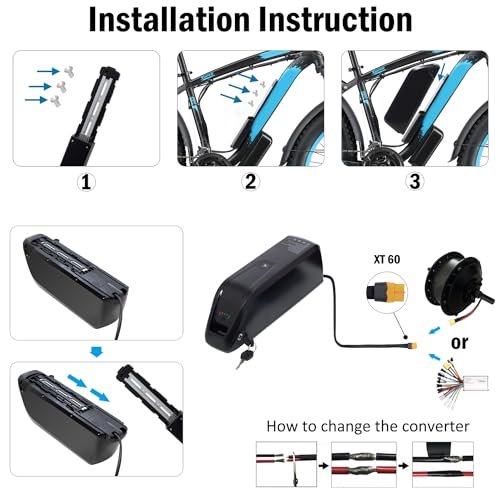 Ebike Battery 36V, 20Ah /15Ah/ 10Ah, Lithium Battery for 200-2000W Motor, Electric Bicycle Lithium-Ion Battery, Led Indicator Light, Safe Lock, with Charger 5 Pin (36V-20AH) - Image 3