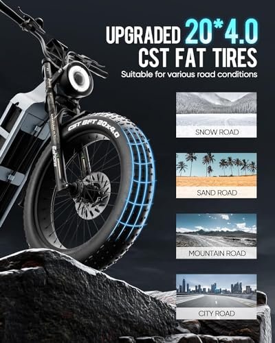 eAhora Juliet [2024 Upgraded] Electric Bike for Adults Peak 1200W 48V 60Ah 100-200Miles Long Range Electric Bike,20 * 4.0 Fat Tire EBike Full Suspension Electric Bicycles Hydraulic Brake with Display