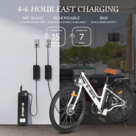 Electric Bike for Adults, 26 inch Step Thru Electric Bicycle with 36V Removable Battery and 7-Speed Gears, 500W Brushless Motor Cityrun Ebike Electric Street Bike