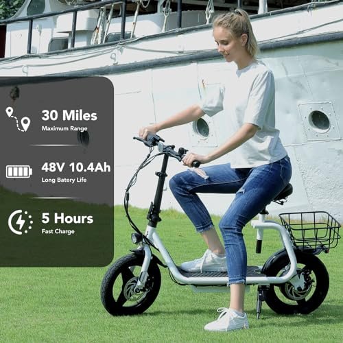 Caroma Peak 1200W Electric Scooter with Seat 14″ Tire, 30 Miles Ranges 20MPH Max Speed, Foldable Electric Scooter for Adults 300 LBS Max Load, E Scooter for Commuting with Basket - Image 4