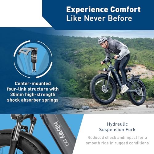 Hiboy EX7 Electric Bike for Adults, 28MPH 75Miles Range 1000W Peak Motor 48V 18AH Removable Battery Ebike, 26” x 4.0″ Fat Tire Electric Mountain Bicycle, 7 Speed, Dual Suspension, UL 2849 Certified - Image 4