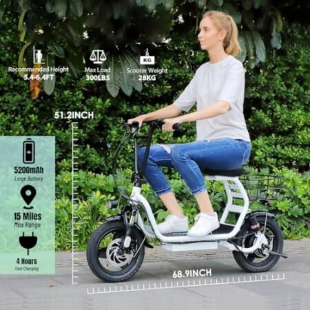 2Pcs Caroma Electric Scooters with Seat, Peak 1200W Electric Scooters for Adults, 500Wh Battery, 30 Miles Range, 20 MPH Top Speed, 14″ Tire, Multiple Shock Absorbers for Commuting