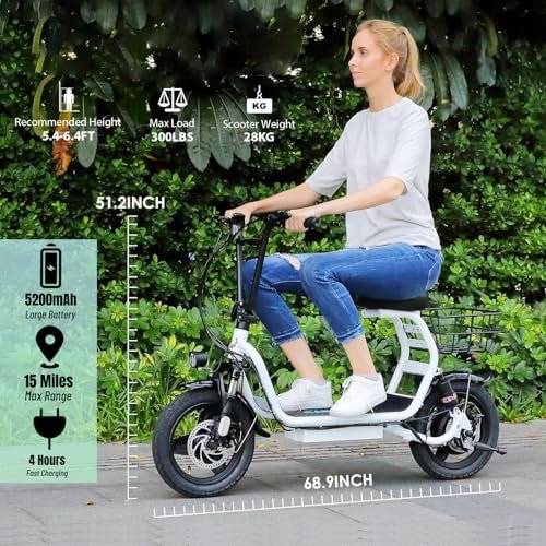 2Pcs Caroma Electric Scooters with Seat, Peak 1200W Electric Scooters for Adults, 500Wh Battery, 30 Miles Range, 20 MPH Top Speed, 14″ Tire, Multiple Shock Absorbers for Commuting