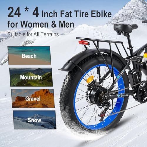Dual-Motor 4000W/3000W Peak Fat-Tire Electric-Bike for Adults-Women-Men – with 52V 30AH/25AH Battery, 38MPH-42MPH, Full Suspension Ebikes, 24 Inch Dirt Bike for Off-Road Mountain Snow(US Warehouse) - Image 3