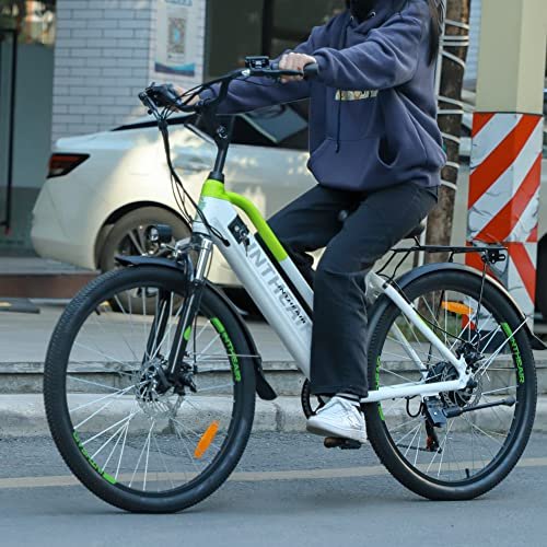 Electric Bike for Adults, 26″ ebike Certified by UL, Rohs TüV, 7 Speed Gears, with 350W Motor, 20MPH Electric Bicycle, Snow Beach Mountain E-Bike (LCD-WhiteGreen)