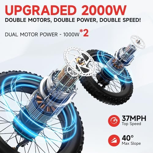 2000W Electric Bicycle for Adults- Moped Style Ebike with 1144WH Battery Pack up to 50 Miles 37MPH, 26″ Fat Tire, 7-Speed, 6-Layer Suspension - Image 6