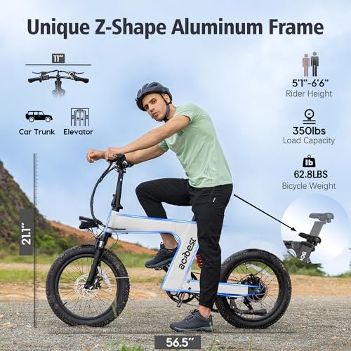 Electric Bike for Adults, ZCool 20” Fat Tire Folding Ebike with Peak 1000W Brushless Motor 48V 15AH/11.6AH Removable Battery, Z Shape Bicycle w/ 7 Speed 25MPH, Foldable E-Bikes - Image 4