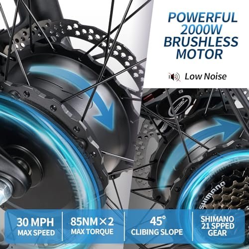 2000W Electric Bike for Adults, 26” Fat Tire Beach Snow Electric Bicycle Dual Motor 23AH Removable Battery 33MPH Mountain Ebikes - Image 6