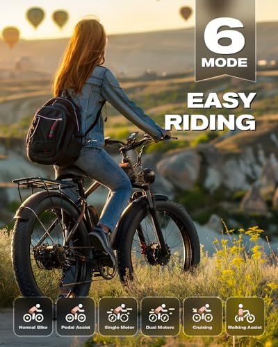 Electric Bike for Adult, Peak 2000W/2500W 35MPH Dual Motors Ebike for Men, 18Ah/19.2Ah 48V Built-in Battery E Bike, 26″ Fat Tire E Bicycle Fit All Terrain 70Miles/85Miles, Dual Hydraulic Brake - Image 6