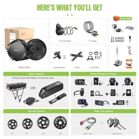 BAFANG 1000W Mid Drive Kit with Battery(Optional) BBSHD BBS03 Ebike Conversion Kit with Display,48V/52V 8Fun Electric Bike Conversion Kit for Moutain Road Bike(500C,Shark Battery 48V20AH)