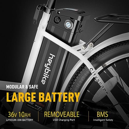 Heybike Cityscape Electric Bike 350W(Peak 500W) Electric City Cruiser Bicycle Up to 40 Miles 23MPH Removable Battery, 7-Speed and Dual Shock Absorber, 26″ Electric Commuter Bike for Adults - Image 5