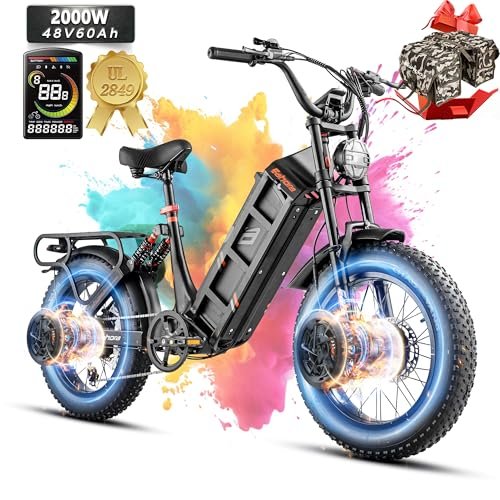eAhora Juliet III/Juliet II/Juliet Dual Motor 2000W/1700W/1200W Peak Electric Bike for Adults, 33/34/31MPH 52V/48V 60Ah Removable Long Range Electric Bicycle, 20″*4.0 Fat Tires E Bike - Image 4