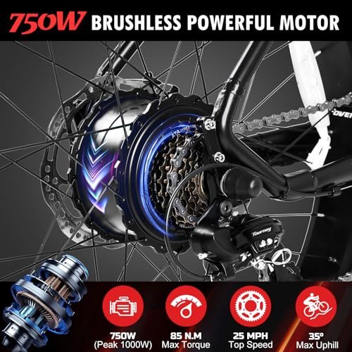 Electric Bike for Adults, 25MPH 75Miles Range 750W Motor(Peak 1000W) 48V 15Ah Ebike, 26″ x 4.0″ Fat Tire Electric Mountain Bicycle, Shimano 7 Speed, Hidden Battery, Hydraulic Suspension - Image 3