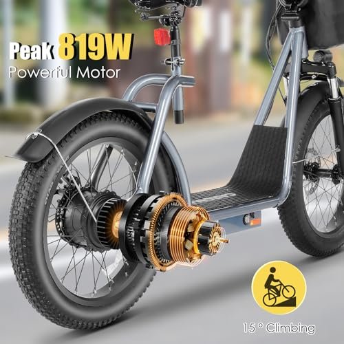 Caroma Peak 819W Adult Electric Scooters, 500Wh Battery, 30 Miles Range, 20″ Fat Tire, 20 MPH Top Speed, Off-Road E Scooter with Adjustable Seat&Detachable Basket, Foldable Ebike for Commuting