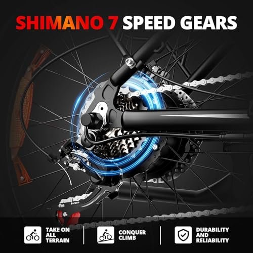 EB26 Electric Bike for Adults Peak 1500W Electric Bicycle 48V 15AH (720WH) Battery Electric Bike 26″ Fat Tire Mountain 28mph 7 Speed Gears Dual Shock Absorber Electric Bike - Image 4