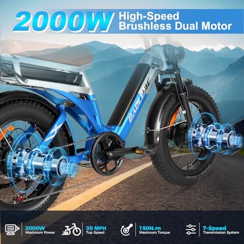 2000W Dual Motor Ebike,48V 30Ah Removable Dual Battery E Bike for Adult,35MPH Electric Bike 20″*4 Fat Tire 7-Speed Hydraulic Disc Brake 120 Mile Range Electric Bicycle Dual Lockbale Suspension - Image 4
