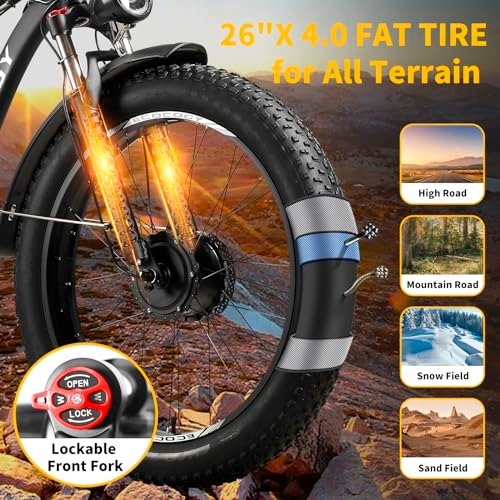 52V 23Ah 2000W Dual Motor Electric Bike for Adults, 37MPH 87Miles, Hydraulic Disc Brake Bicycle, 26″ Fat Tire Off Road Snow Mountain Ebike, 7-Speed Pedal Assist, Commuter E-Bike for Men/Women