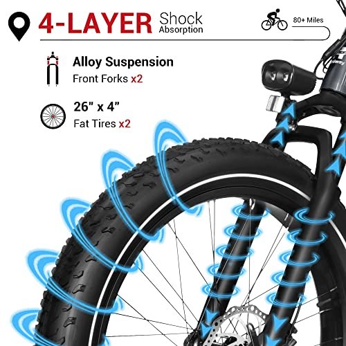 Himiway Zebra D5 Electric Bike, 750W Motor 48V 20Ah Removable Battery 80Miles Range E-Bike for Adults, 26×4 Tire 400lbs Payload, Hydraulic Brakes, 25Mph, 7-Speed