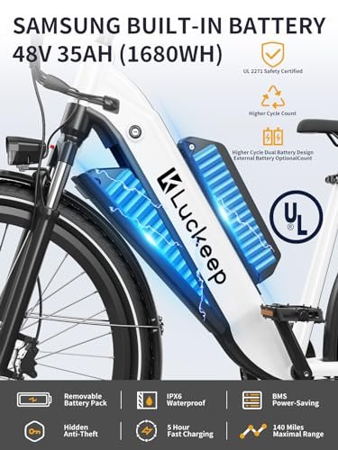 Electric Bike for Adults 1300W Peak Motor 48V 35AH Battery 32MPH 80Miles Range 27.5” Step-Thru Ebike with Torque Sensor, APP Control, Anti-Theft Alarm, Dual Hydraulic Brake Electric Bicycle - Image 5