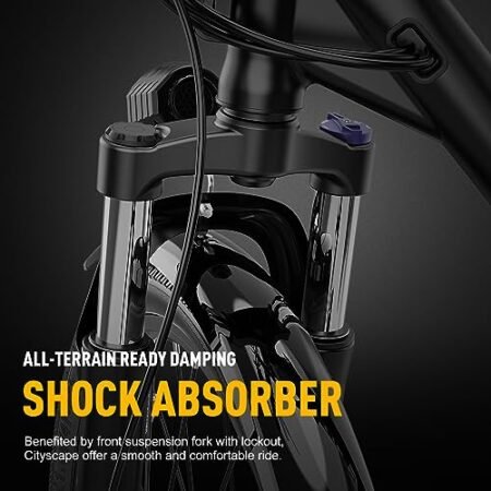 Heybike Cityscape Electric Bike 350W(Peak 500W) Electric City Cruiser Bicycle Up to 40 Miles 23MPH Removable Battery, 7-Speed and Dual Shock Absorber, 26″ Electric Commuter Bike for Adults