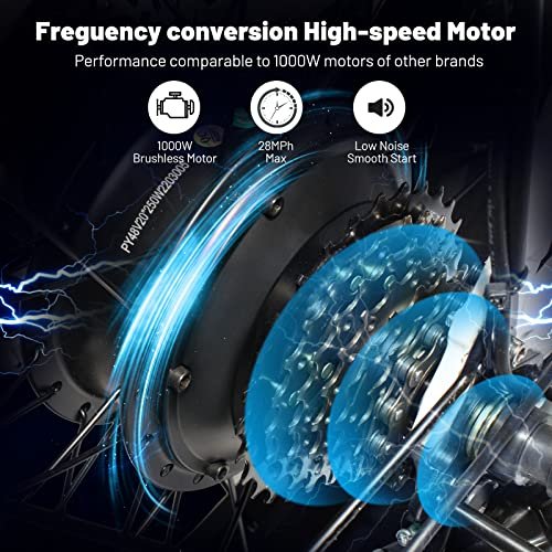 Electric Bike for Adults 1000W, Removable 48V/17.5AH Battery E-Bike, Max 31Mph,Fat Tire Electric Bicycle 26″ 4.0 for Trail Riding/Excursion/Commute 21-Speed Shifting UL and GCC Certified