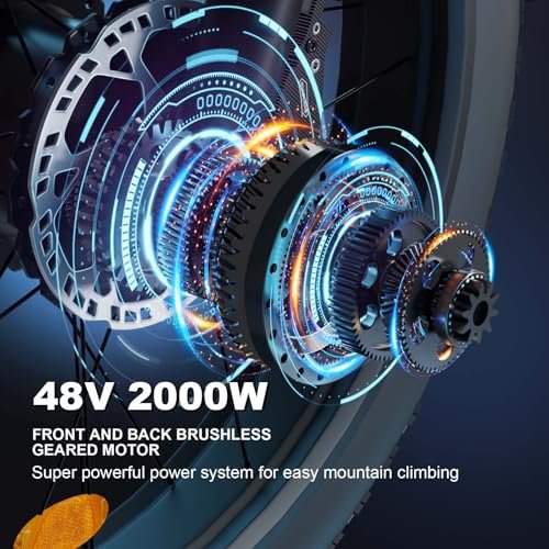 Electric Bike with 35MPH, Dual 1000W Motor,48V 22.4AH Electric Bicycle Full Suspension,26″ Fat Tire Electric Bike Hydraulic Brakes