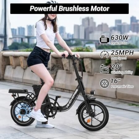 16″ Folding Electric Bike Adults, Peak 630W Adult Electric Bicycles, Up to 25 MPH and 35 Miles Foldable Ebikes, Electric Bike for Teens with 36V 8Ah Removable Battery, Dual Disk Brake