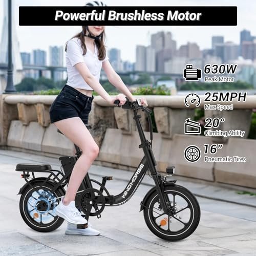 16″ Folding Electric Bike Adults, Peak 630W Adult Electric Bicycles, Up to 25 MPH and 35 Miles Foldable Ebikes, Electric Bike for Teens with 36V 8Ah Removable Battery, Dual Disk Brake