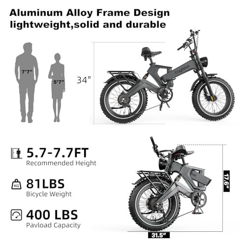 Foldable Electric Bike for Adults, 1500W Peak Motor Ebike with Removable 48V 25AH Battery, 20″x4.0″ Fat Tires 35MPH Dirt Bike, 100Miles Adventurous Electric Mountain Bicycle for Snow Beach All-Terrain - Image 6