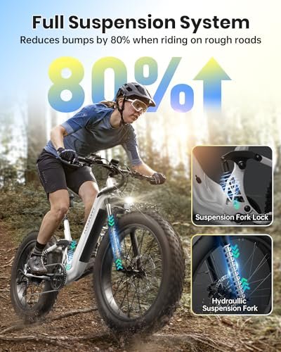 Electric Bike for Adults 960W, 48V 20AH Battery Adult Electric Bicycles, 26″ Fat Tire Full Suspension Step-Thru Ebike, 28MPH Mountain Ebike, 7 Speed, 80Miles Range, UL Certified-Boxer ST