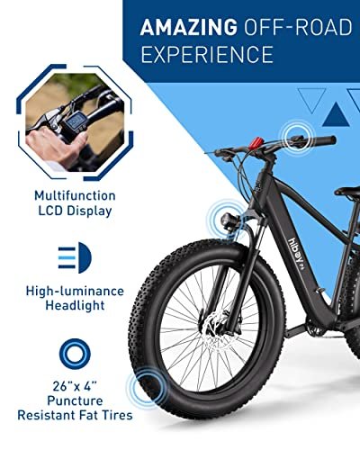 Hiboy P6 Electric Bike for Adults, 28MPH 62.1Miles Range 1000W Peak Motor 48V 13Ah Removable Battery Ebike, 26” x 4.0″ Fat Tire Electric Bicycle, Shimano 7 Speed, Hydraulic Suspension, UL Certified