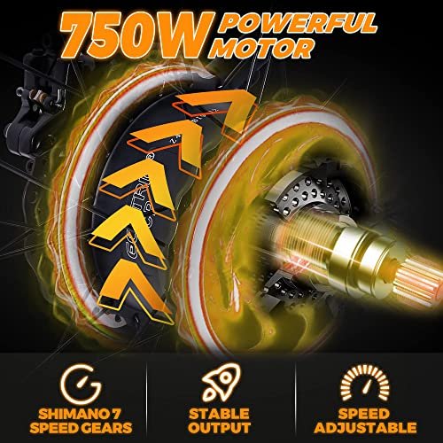 ECOTRIC Coolboy Electric Bike 26″ Fat Tire 750W Electric Mountain Bike 48V 12.5AH Removable Large Battery Adult Electric Bicycles Beach Snow Mountain Bike Dual Shock Absorber & Shimano 7-Speed - Image 6
