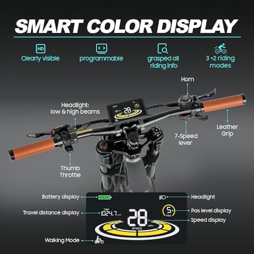 Electric Bike with 20W Headlight Adjustable Front Shock, green - Image 3