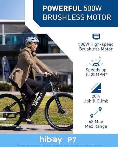 Hiboy P7 Electric Bike for Adults with 800W Peak Motor, 25mph Max Speed, 696 WH Removable Battery Ebike, 27.5″ Electric Mountain Bike with 7-Speed and Front Suspension - Image 4