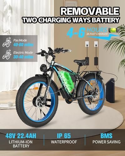 2000W Dual Motor Electric Bike for Adults, 21-Speed AWD Ebike, 35MPH 48V 22.4Ah Fat Tire Mountain E Bikes for Hunting, 26” Hydraulic Disc Brake Adult Electric Bicycles for Men & Women - Image 5