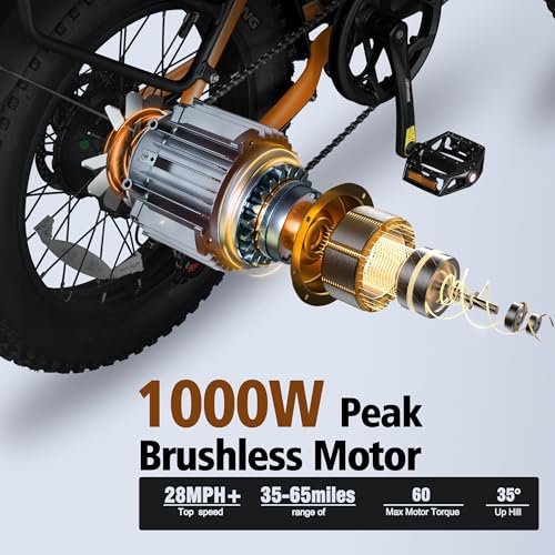 Electric Bike for Adults, 20″ X4 Fat Tire Ebikes with Peak 1000W Brushless Motor, 648Wh Removable Battery, Step-Thru E Bicycle Bike up to 28MPH, 7-Speed, Knight