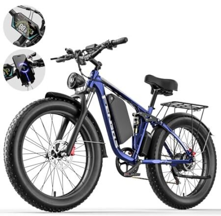 Electric Bike for Adults,1000/2000W Motor 35MPH,52V 20AH Battery,26″ Fat Tire Ebike,Max 90 Miles E Bike for Men, Full Suspension,Hydraulic Brake 7-Speed Gears for Beach Mountain Electric Bike