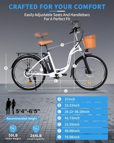 Electric Bike for Adults, 350W(Peak 500W), Up to 45 Miles, Removable Battery, 26″ Commuter Electric Bicycle, Rear Rack, Bike Basket, Certified to UL Standard 2849 - Image 3