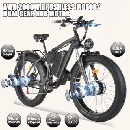 Electric Bike for Adults, 2000W Dual MotorAWD 48V 22Ah Fat Tire Ebike 35MPH Electric Bicycles Shimano 21-Speed with Ignition Lock Hydraulic Disc Brakes Bike