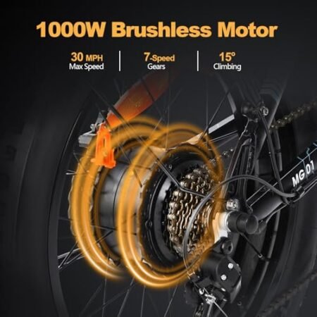 Electric Bikes for Adults, 20” Fat Tire Electric Bike 1000W,30MPH Max Speed,48V 14AH Removable Battery Folding Electric Bike, 7 Speed，Full Suspension for Mountain Beach Snow UL Certified