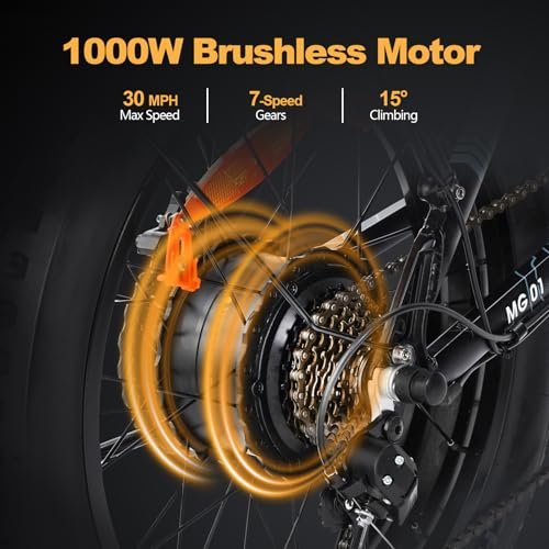 Electric Bikes for Adults, 20” Fat Tire Electric Bike 1000W,30MPH Max Speed,48V 14AH Removable Battery Folding Electric Bike, 7 Speed,Full Suspension for Mountain Beach Snow UL Certified