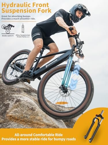 Electric Bike for Adults 1200W Peak Motor, 48V 720Wh Removable Battery, 65 Miles 28MPH Ebike Mountain, 26″ Fat Tire Adult Electric Bicycles with Hydraulic Suspension,7 Speed Gears UL Commuter E Bike - Image 5