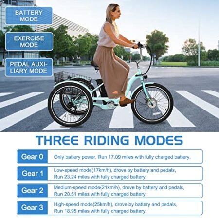 DoCred Electric Tricycle for Adults, 7 Speeds 3 Wheel Electric Bike with 36V Removable Battery for Men Women Senior, 350W Adult Electric Cruiser Tricycle Trike with Large Basket