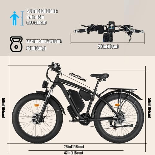 Electric Bike for Adults, 2000W Dual MotorAWD 48V 22Ah Fat Tire Ebike 35MPH Electric Bicycles Shimano 21-Speed with Ignition Lock Hydraulic Disc Brakes Bike - Image 5
