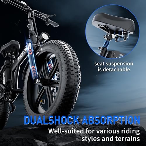 Electric Bike, 100 Miles 50Ah Ebike for Adult, 750W 30MPH, 20”X3” Tire E Bike, Dual Shock Absorber Commuter Bike with 2 Seat - Image 4