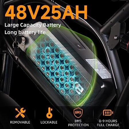 2000W Peak Motor Electric Bike,48V 25Ah Removable Battery,70+ Miles Long Range Moped-Style Electric Bike For Adults, 30Mph, 20″x4.0″Fat Tires Ebike, All-Terrain, Ideal for Commuting, Off-Road E-Bike