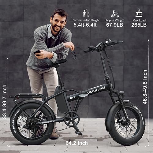 Electric Bike 20″ 750W Peak Power Folding Fat Tire Electric Bike with 48V 13Ah Removable Battery 20MPH Adult Ebike, 7-Speed Electric Bicycle, 50miles Range Commute E-Bike, LCD Display - Image 5
